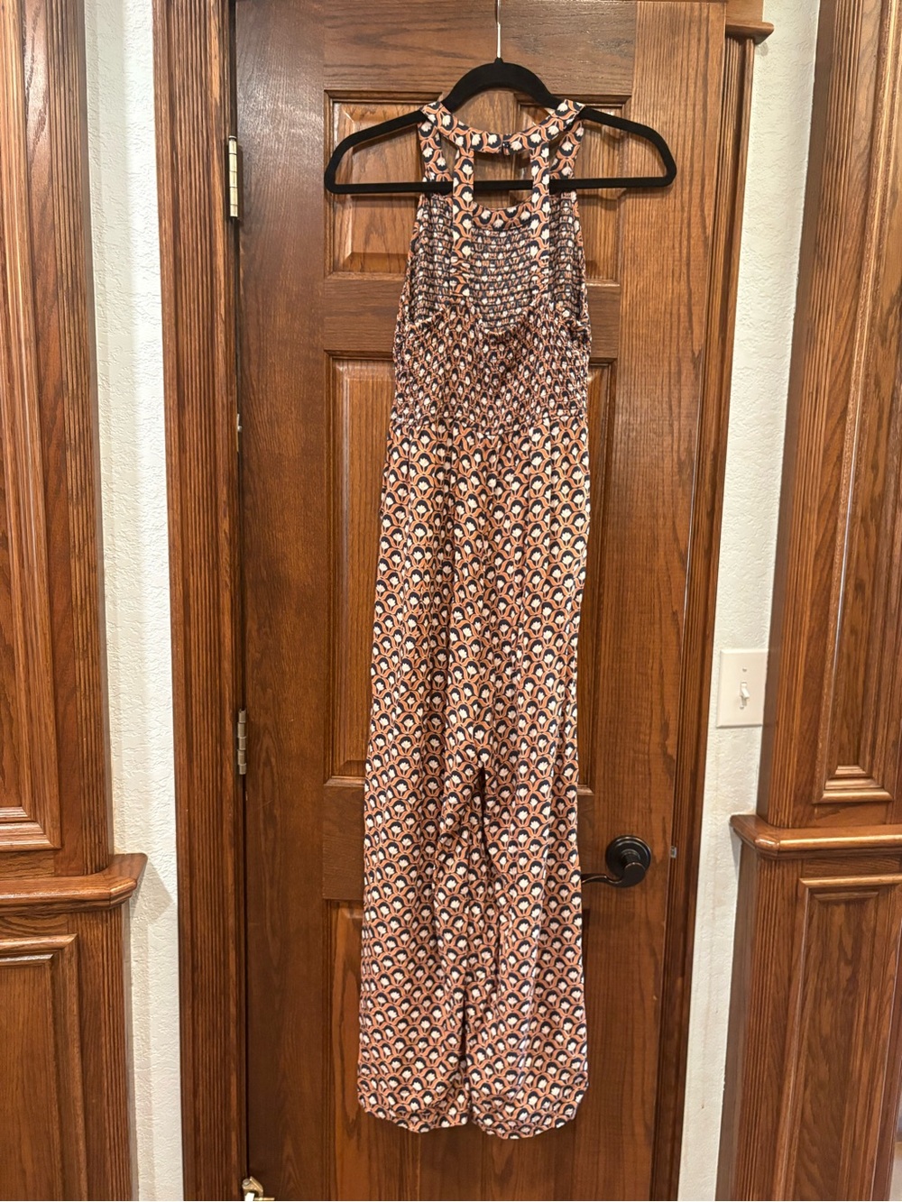 Jessica Simpson $89 High Rise Geometric Smocked Wide Leg Jumpsuit w/ Pockets S - Picture 2 of 7